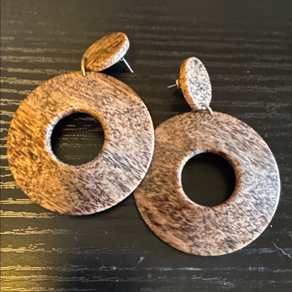 Vintage Wooden look Hoop Earrings